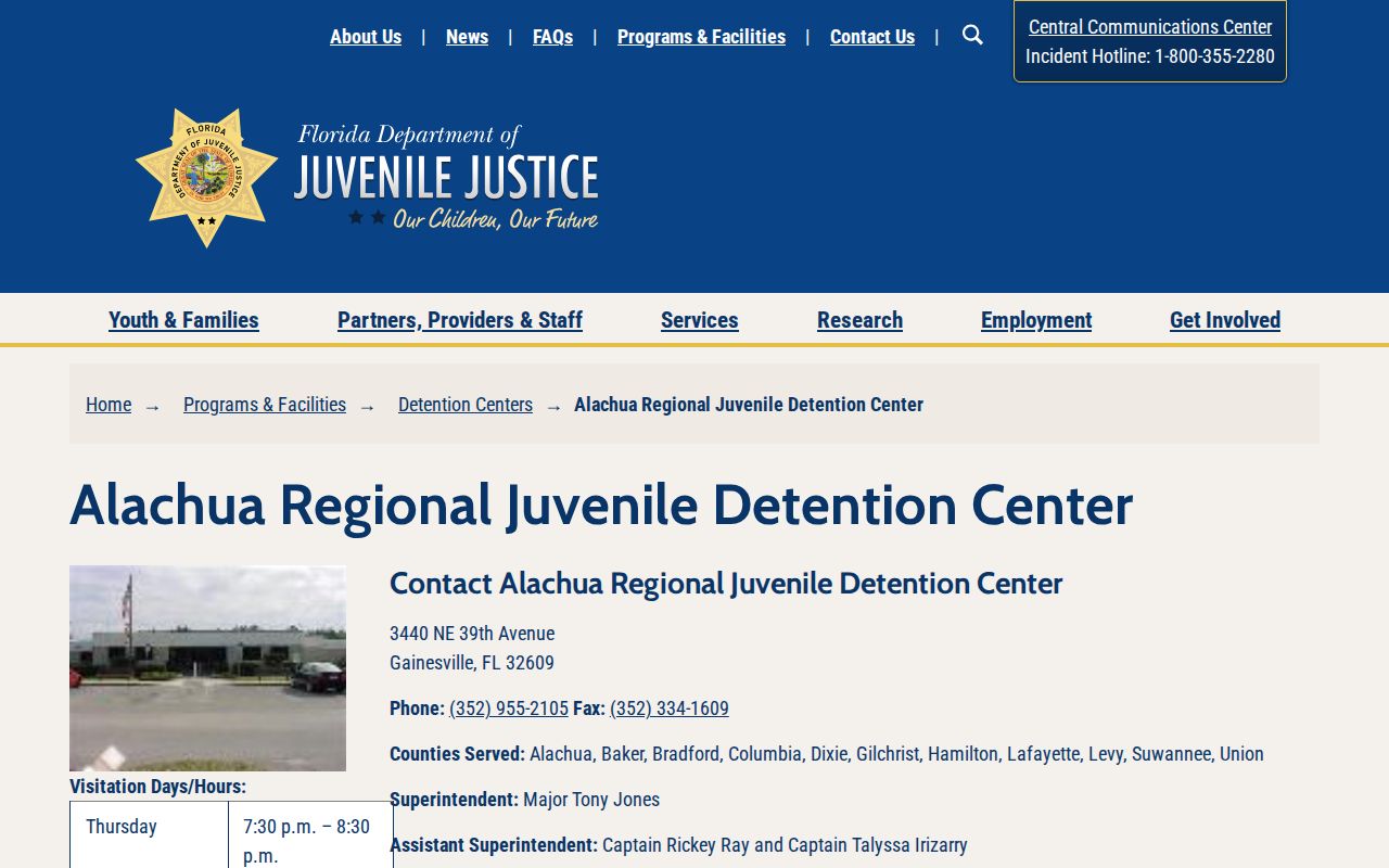 Alachua Regional Juvenile Detention Center youth release information for Dixie County