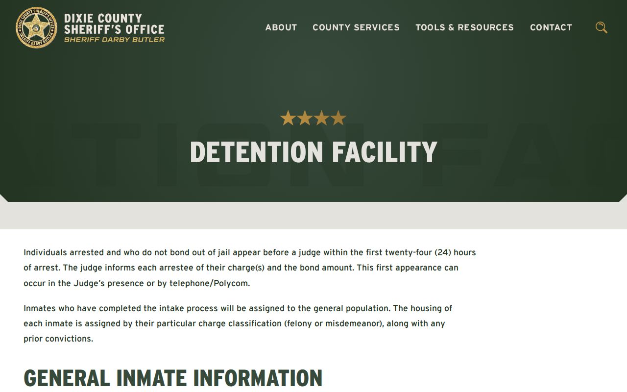 Dixie County Jail release and detention facility information