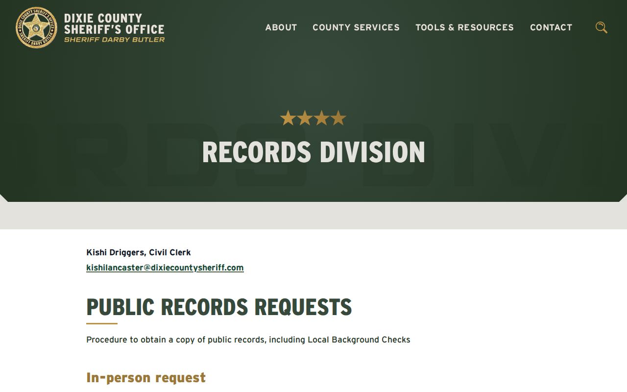 Dixie County released inmate mugshot records request procedure