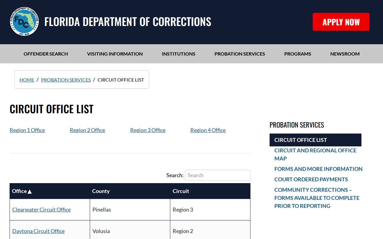 Dixie County parole and probation FDC office directory